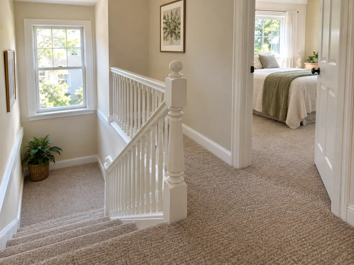 The upstairs landing and bedroom doorway of a Staten Island house